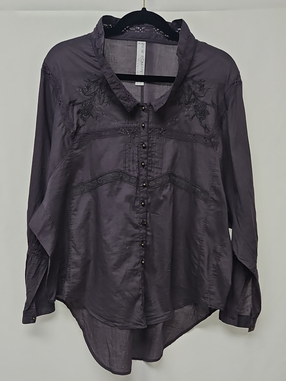 Free People New Romantics XS Purple Embroidered Cotton Oversized Boho Blouse